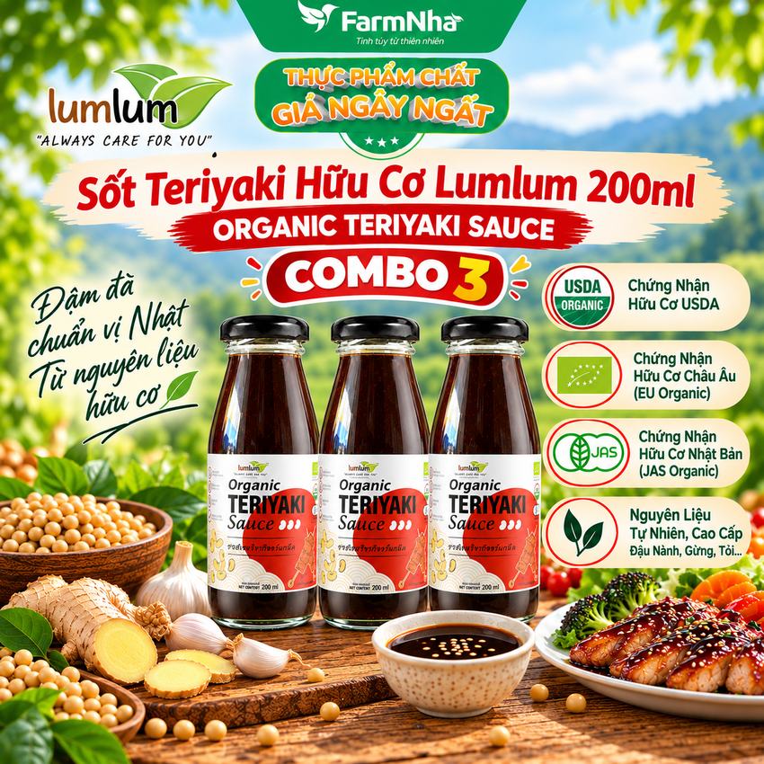 (Combo 3) Sốt Teriyaki Hữu Cơ LumLum 200ml – Organic Teriyaki Sauce Thái Lan