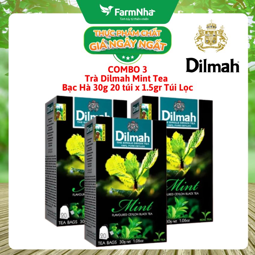 (Combo 3 Hộp) Trà Dilmah Mint vị Bạc Hà túi lọc 30g 20 túi x 1.5g - Tinh hoa trà Sri Lanka