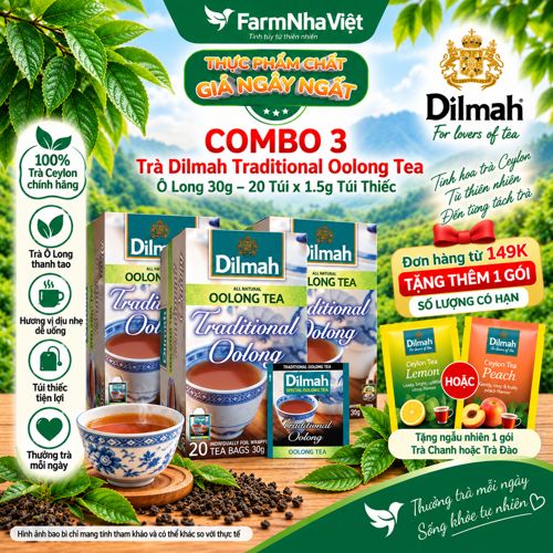 (Combo 3) Trà Dilmah Traditional Oolong Tea All Natural 30g 20 Túix1.5g Túi Bạc Riêng Biệt – Trà Ô Long Hương Vị Tự Nhiên Đậm Đà