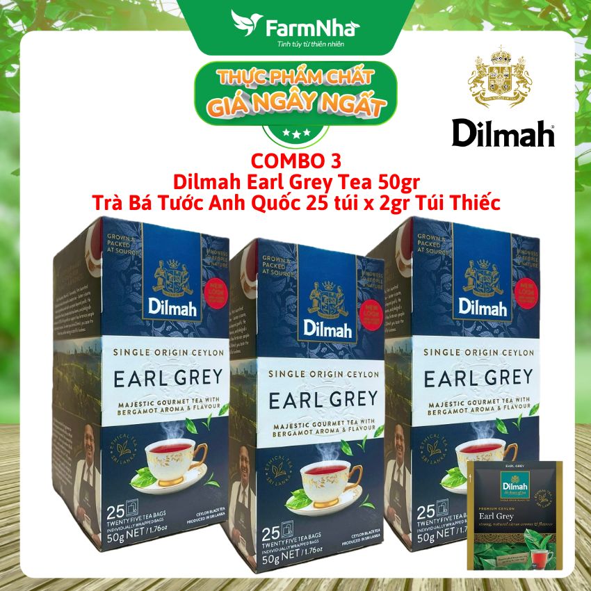 (Combo 3) Trà Dilmah Earl Grey Premium Ceylon Tea 50g 25túix2g Túi Thiếc - Tinh Hoa Trà Bá Tước