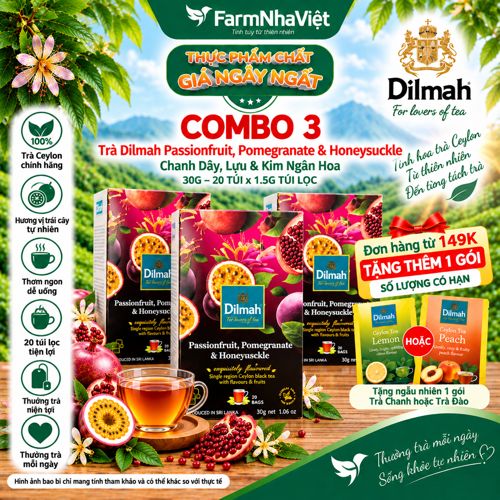 (Combo 3) Trà Dilmah Passion Fruit Pomegranade & Honeysuckle Hương Chanh Dây, Lựu, Kim Ngân Hoa Túi Lọc 30g 20 túi x 1.5g
