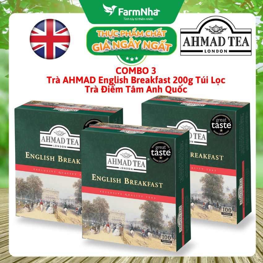 (Combo 3) Trà Ahmad English Breakfast 200g 100 Túi Lọc – Hương Vị Điểm Tâm Truyền Thống Anh Quốc 