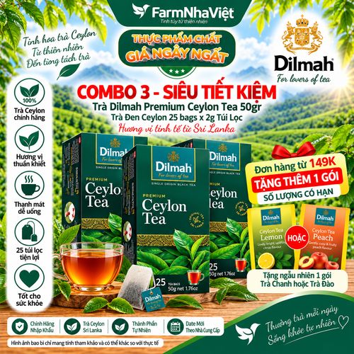 (Combo 3) Trà Dilmah Premium Ceylon Tea 50g (25 Túi x 2g) – TRÀ ĐEN CEYLON NGUYÊN CHẤT TỪ SRI LANKA