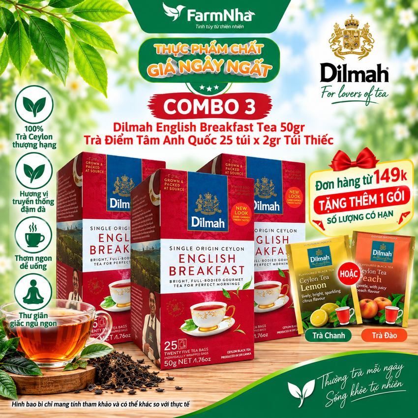 (Combo 3) Trà Dilmah English Breakfast Tea 50g 25 Túix2g Túi Thiếc – Trà Buổi Sáng Anh Quốc Tuyệt Vời