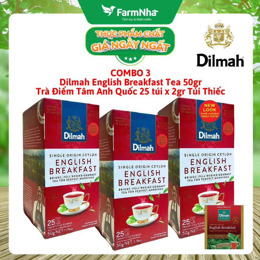 (Combo 3) Trà Dilmah English Breakfast Tea 50g 25 Túix2g Túi Thiếc – Trà Buổi Sáng Anh Quốc Tuyệt Vời