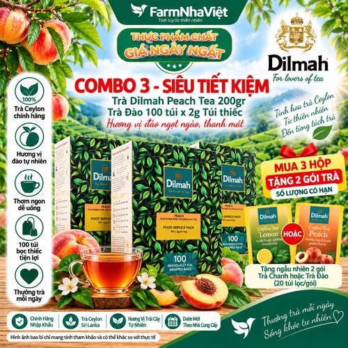 (Combo 3) Trà Dilmah Peach hương Đào 200g 100 túi x 2gr Túi Bạc Riêng Biệt - Vị Trà Đào Tự Nhiên và Ngọt Ngào