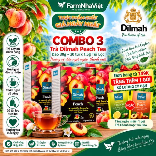 (Combo 3) Trà Dilmah Peach hương Đào túi lọc 30g 20 túi x 1.5g - Tinh hoa trà Sri Lanka