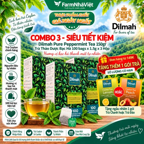 (Combo 3) Trà Dilmah Pure Peppermint Thảo Dược Bạc Hà 150g 100 Túi x 1.5g Túi Bạc Riêng Biệt – Trà Thảo Dược Bạc Hà Tươi Mát