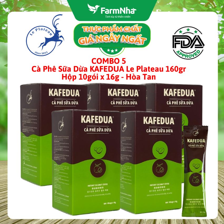 (Combo 5) Cà Phê Sữa Dừa KAFEDUA Hộp 160gr 10 gói x 16gr Le Plateau - Hương Vị Độc Đáo và Cuốn Hút