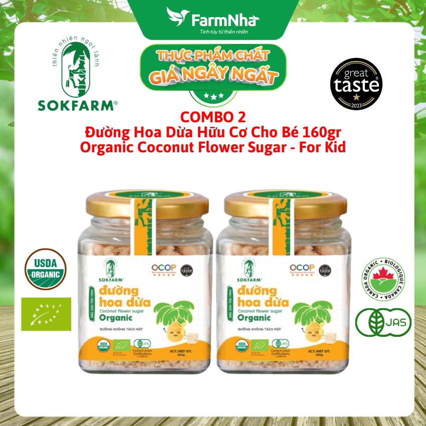 (Combo 5) Đường Hoa Dừa Hữu Cơ Sokfarm 160g Cho Bé | Đường Tự Nhiên Chỉ Số GI Thấp An Toàn Cho Bé