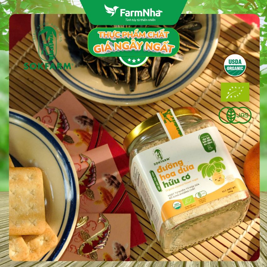 (Combo 5) Đường Hoa Dừa Hữu Cơ Sokfarm 160g Cho Bé | Đường Tự Nhiên Chỉ Số GI Thấp An Toàn Cho Bé