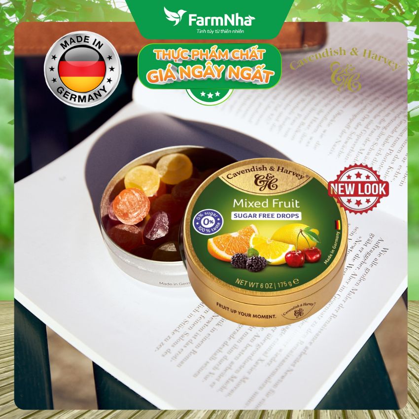 (Combo 5) Kẹo Cavendish & Harvey MIXED FRUIT Sugar Free 175gr Hộp Thiếc - Kẹo Đức vị Trái Cây Không Đường