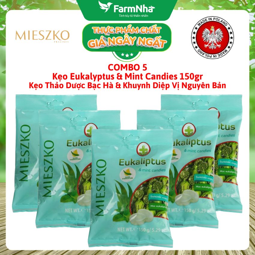 (Combo 5) Kẹo Eukalyptus & Mint Candies 150g – Kẹo Bạc Hà Khuynh Diệp Nguyên Bản