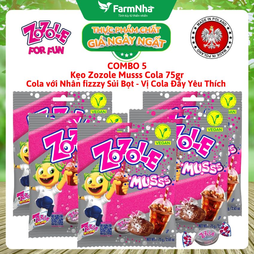 (Combo 5) Kẹo Zozole Musss Cola 75gr – Kẹo Cola Nhân Fizzzy Sủi Bọt Siêu Vui