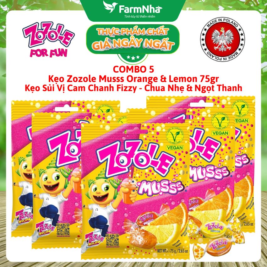 (Combo 5) Kẹo Zozole Musss Orange & Lemon 75gr – Kẹo Sủi Fizzzy Vị Cam Chanh Cực Đã