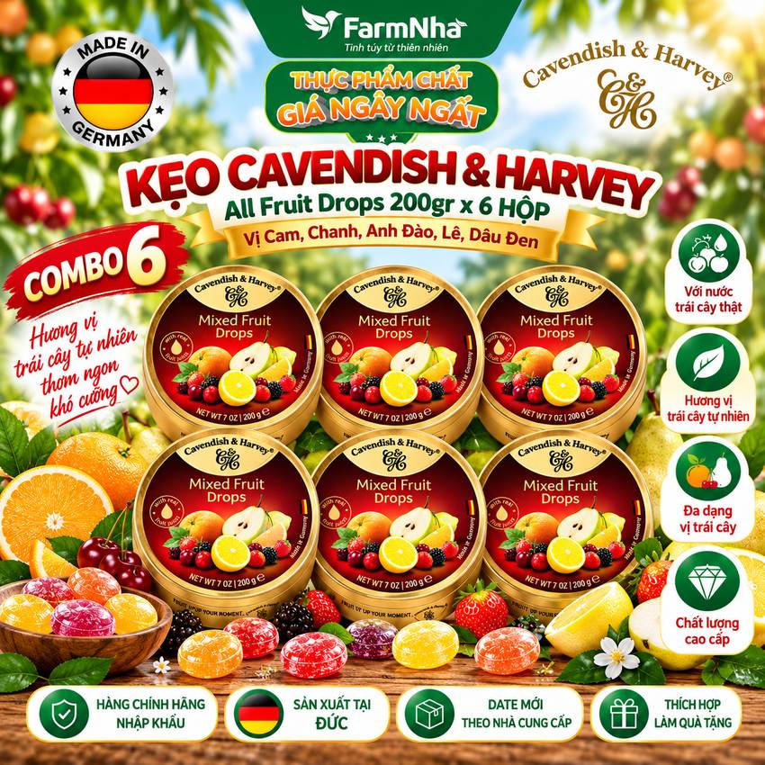 (Combo 6) Kẹo trái cây Cavendish & Harvey vị ALL FRUIT 200gr - Sản phẩm nhập khẩu từ Đức 