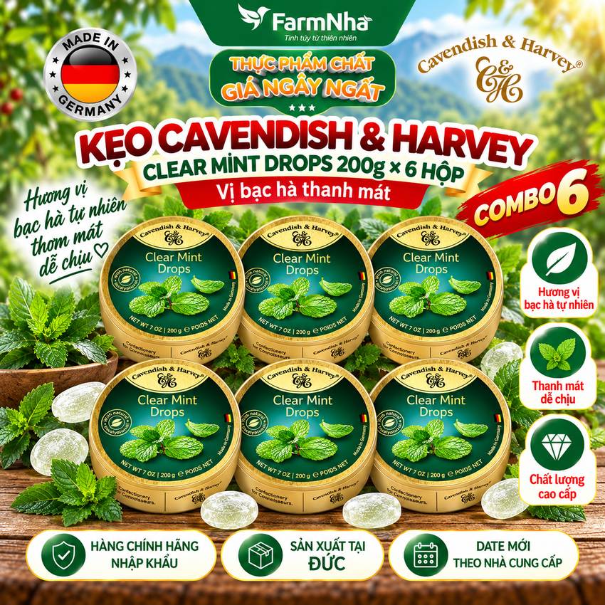 (Combo 6) Kẹo Cavendish & Harvey vị CLEAR MINT 200gr - Hương vị tuyệt vời từ Đức 