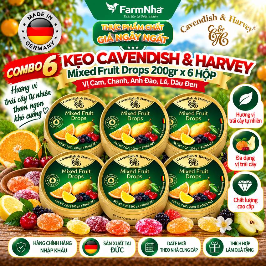(Combo 6) Kẹo trái cây Cavendish & Harvey vị MIXED FRUIT 200gr - Sản phẩm với hương vị tuyệt vời từ Đức 