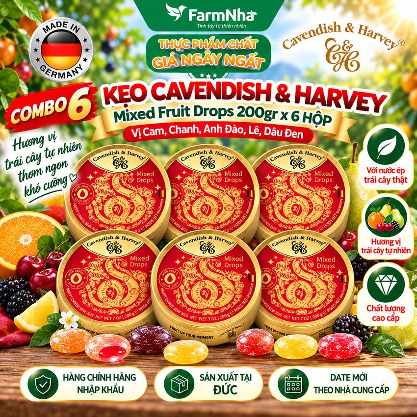 (Combo 6) Kẹo Cavendish & Harvey Mixed Fruit 200g Con Rắn Hộp Thiếc -Kẹo Đức với Phiên Bản Đặc Biệt