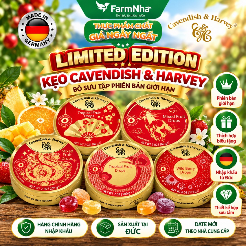(Combo 6) Kẹo Cavendish & Harvey Tropical Fruit 200g Mây Hộp Thiếc - Kẹo Đức với Phiên Bản Đặc Biệt