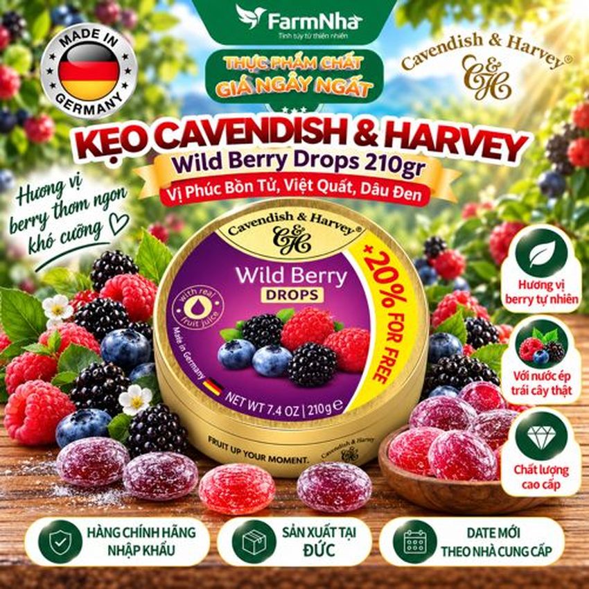 (Combo 6) Kẹo Cavendish & Harvey Wild Berry 210g Hộp Thiếc - Kẹo Đức vị Trái Cây Tự Nhiên