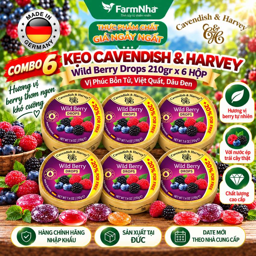 (Combo 6) Kẹo Cavendish & Harvey Wild Berry 210g Hộp Thiếc - Kẹo Đức vị Trái Cây Tự Nhiên