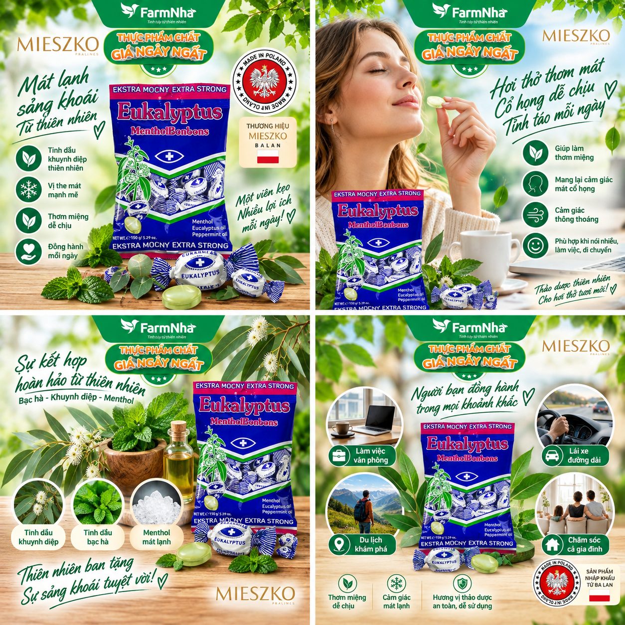 (Combo 6) Kẹo Eukalyptus Menthol Bonbons Extra Strong 150g – Bạc Hà Khuynh Diệp Siêu The Mát