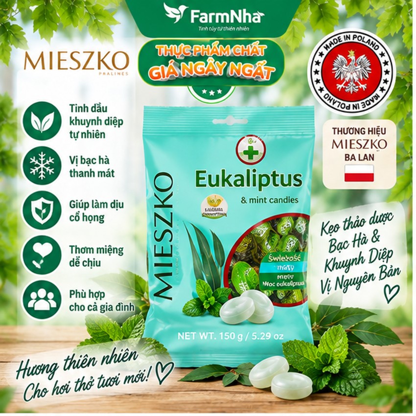 (Combo 6) Kẹo Eukalyptus & Mint Candies 150g – Kẹo Bạc Hà Khuynh Diệp Nguyên Bản