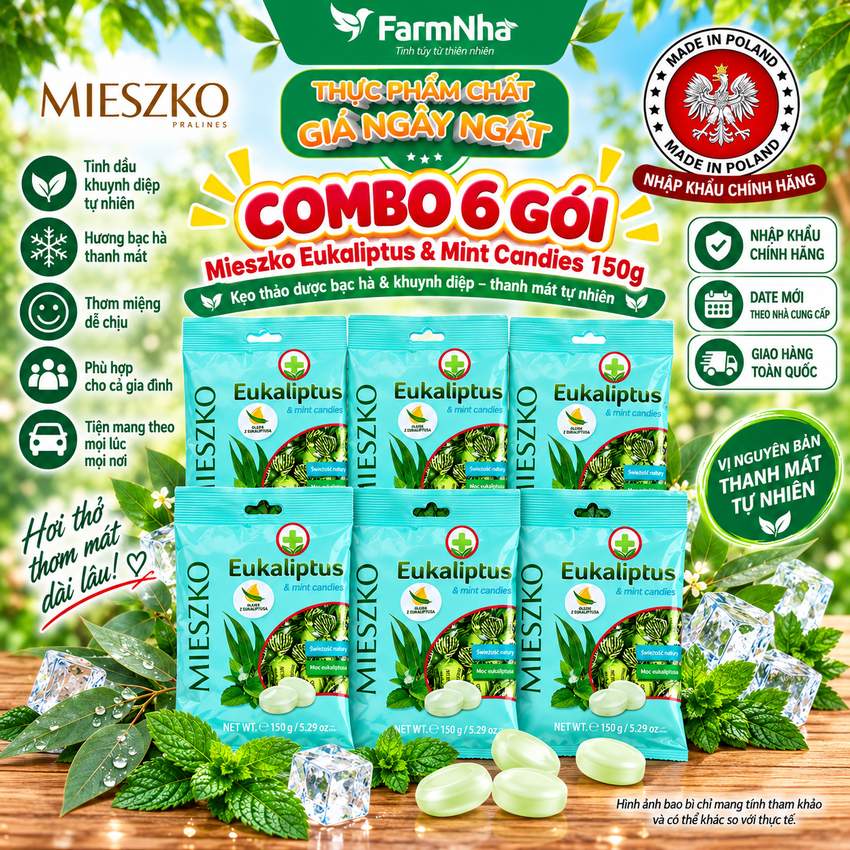 (Combo 6) Kẹo Eukalyptus & Mint Candies 150g – Kẹo Bạc Hà Khuynh Diệp Nguyên Bản 