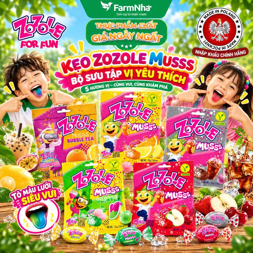 (Combo 6) Kẹo Zozole Musss Painter Green Bubble Gum 75gr – Hiệu Ứng Đổi Màu Lưỡi Siêu Vui