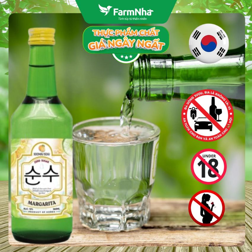 (Combo 6) Rượu Soju Soonsu Margarita Zero Sugar 360ml ALC 12% – Hương Vị Margarita Tươi Mát Không Đường từ Hàn Quốc