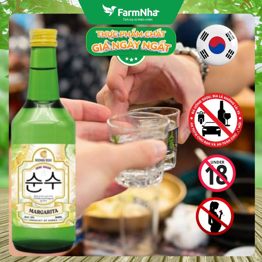 (Combo 6) Rượu Soju Soonsu Margarita Zero Sugar 360ml ALC 12% – Hương Vị Margarita Tươi Mát Không Đường từ Hàn Quốc