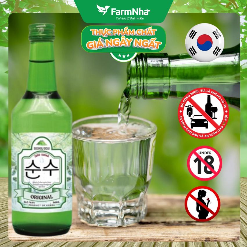 (Combo 6) Rượu Soju Soonsu Original Zero Sugar 360ml ALC 12% – Soju Truyền Thống Cao Cấp từ Hàn Quốc