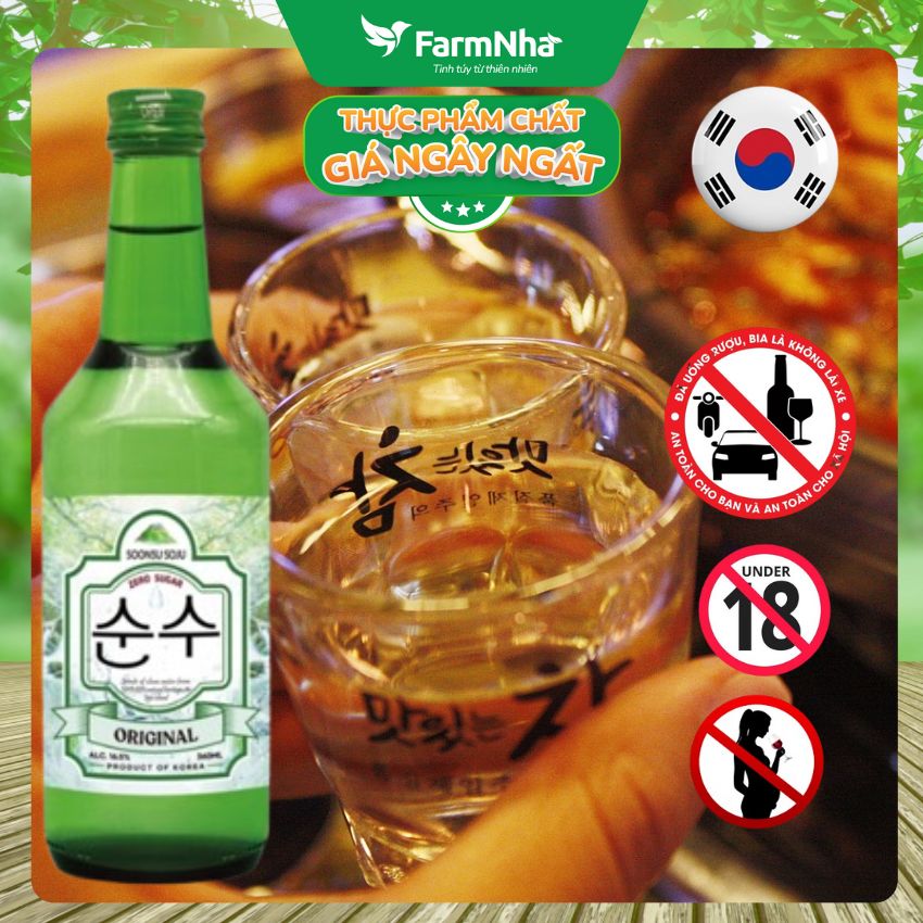(Combo 6) Rượu Soju Soonsu Original Zero Sugar 360ml ALC 12% – Soju Truyền Thống Cao Cấp từ Hàn Quốc