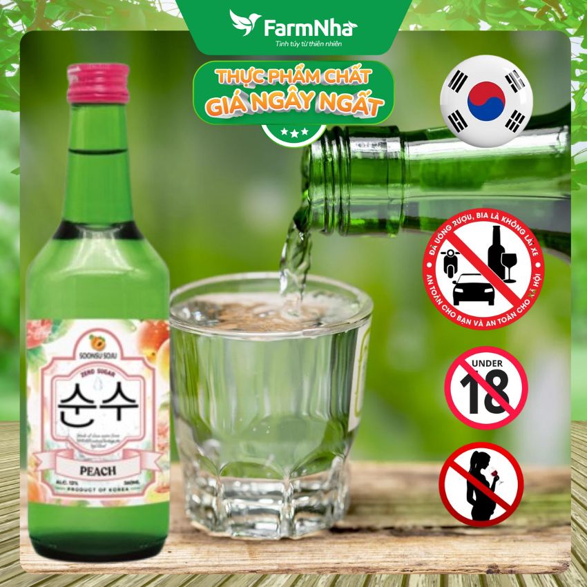(Combo 6) Rượu Soju Soonsu Peach Zero Sugar 360ml ALC 12%– Rượu Soju Đào Không Đường Cao Cấp Từ Hàn Quốc