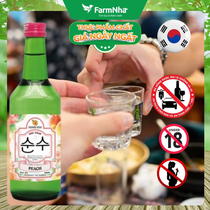 (Combo 6) Rượu Soju Soonsu Peach Zero Sugar 360ml ALC 12%– Rượu Soju Đào Không Đường Cao Cấp Từ Hàn Quốc