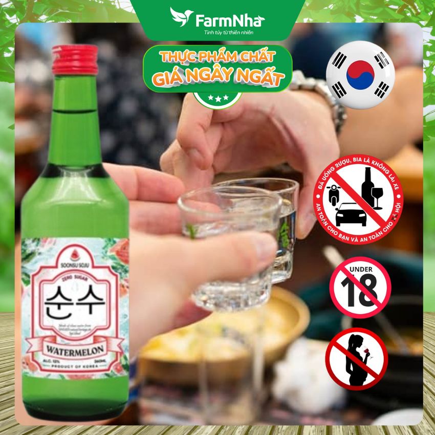 (Combo 6) Rượu Soju Soonsu Watermelon Zero Sugar 360ml ALC 12% – Soju Hương Dưa Hấu Không Đường Cao Cấp Từ Hàn Quốc