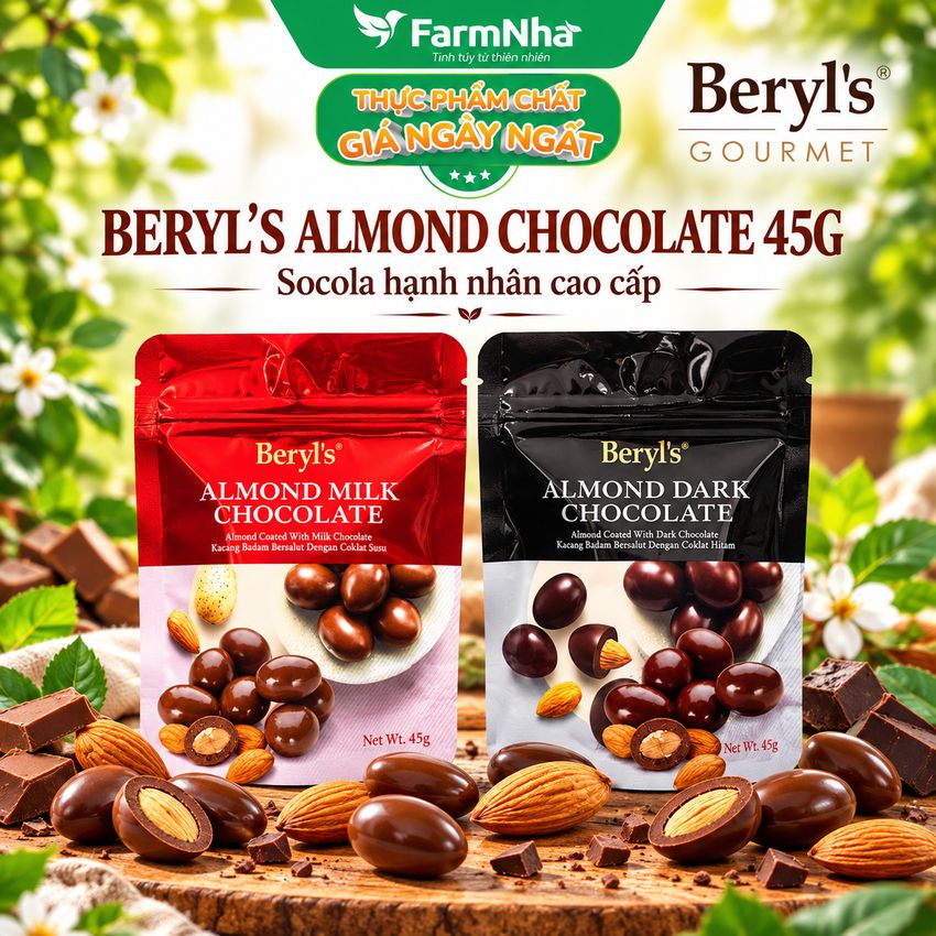 (Combo 6) Sô cô la Beryls Almond Dark Chocolate 45g: Sự Kết Hợp Hoàn Hảo Giữa Hạnh Nhân và Sô Cô La Đen