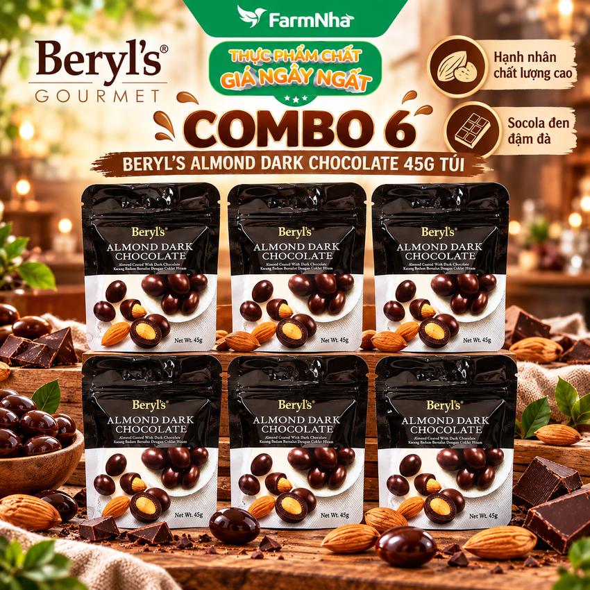 (Combo 6) Sô cô la Beryls Almond Dark Chocolate 45g: Sự Kết Hợp Hoàn Hảo Giữa Hạnh Nhân và Sô Cô La Đen