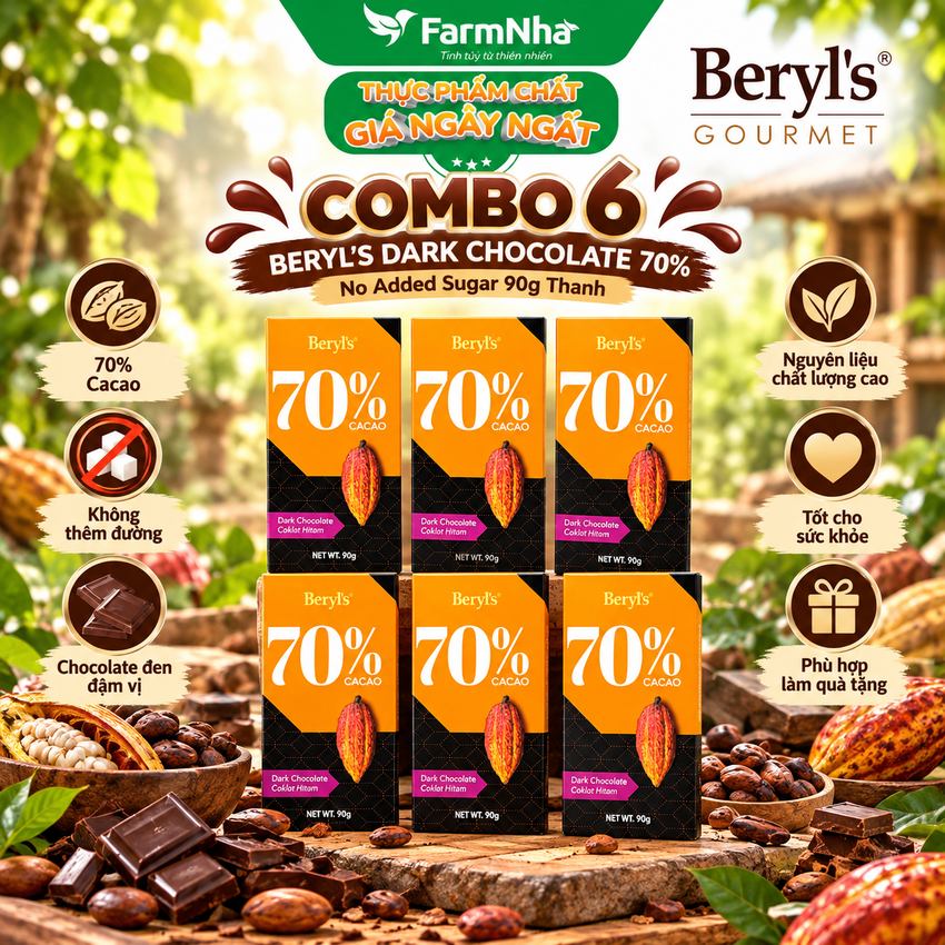 Sô cô la Beryls No Added Sugar Dark 70% Chocolate 90g: Lựa Chọn Tinh Tế Cho Người Yêu Sô Cô La 