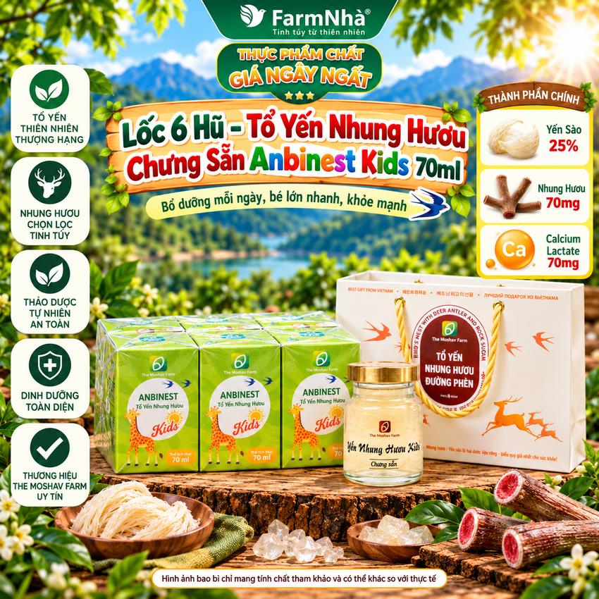 (Combo 6) Tổ Yến Nhung Hươu ANBINEST Kids 70ml – Dinh Dưỡng Vượt Trội Cho Trẻ Em Phát Triển Toàn Diện