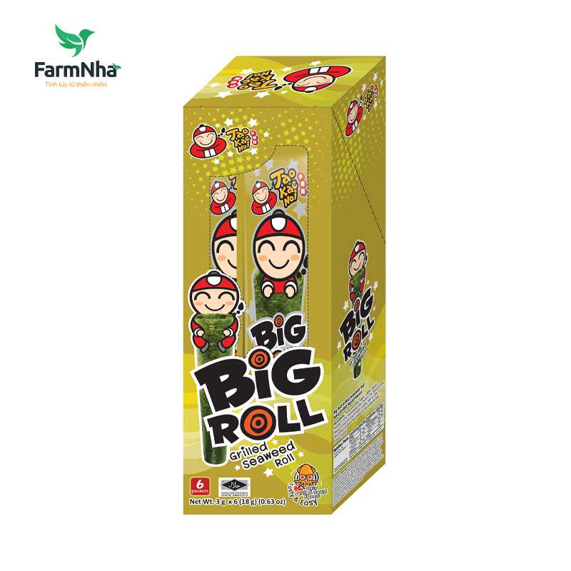 Rong Biển Tao Kae Noi BIG ROLL Vị Mực 3g (Hộp 6) - Số 1 Thái Lan