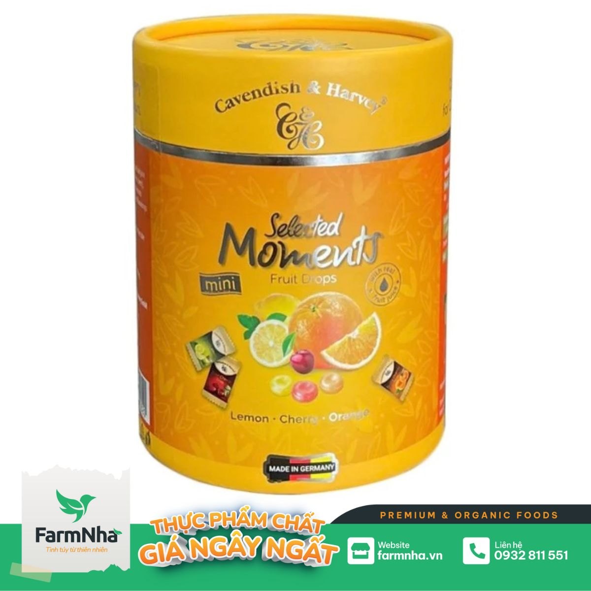 Kẹo Cavendish & Harvey C&H 100g Selected Moments Fruit Drops Yellow - Hỗn hợp trái cây Lemon, Cherry, Orange