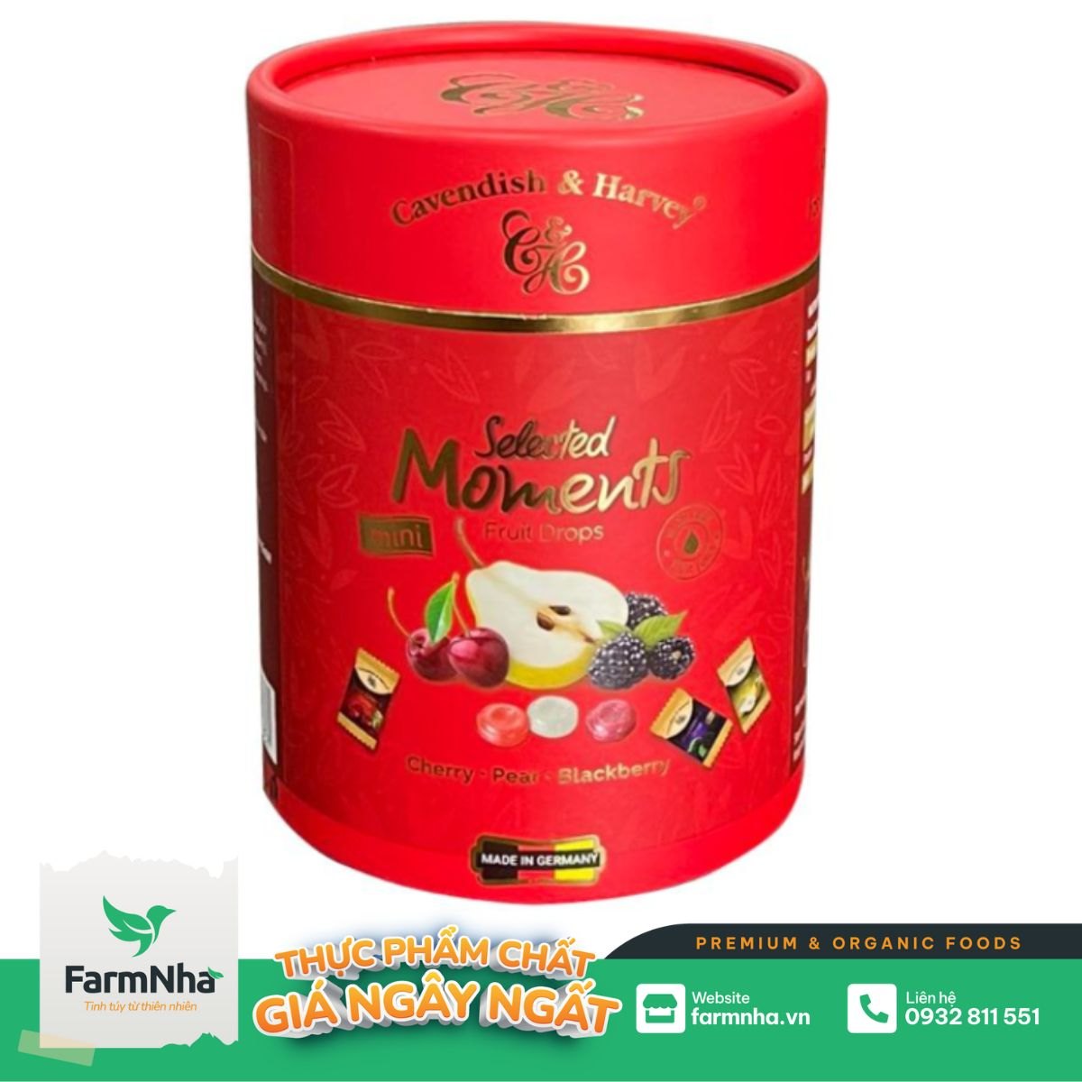 Kẹo Cavendish & Harvey C&H 100g Selected Moments Fruit Drops Red - Hỗn hợp trái cây Lê, Anh đào, Dâu Đen