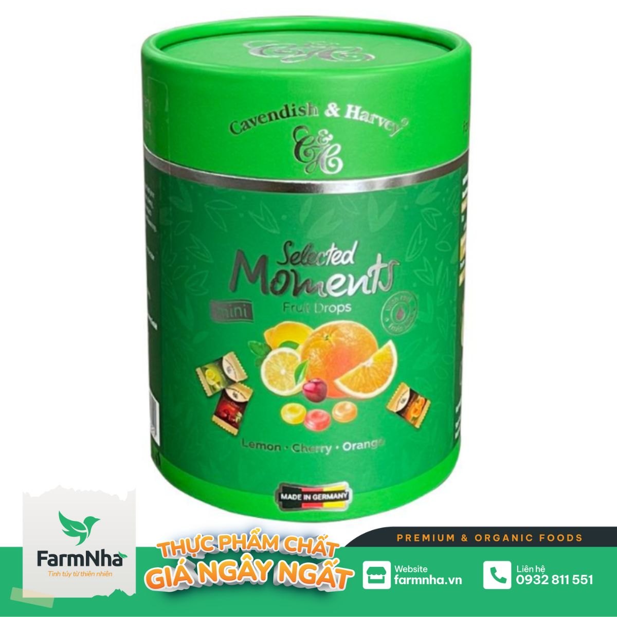 Kẹo Cavendish & Harvey C&H 100g Selected Moments Fruit Drops Green - Hỗn hợp trái cây Lemon, Cherry, Orange