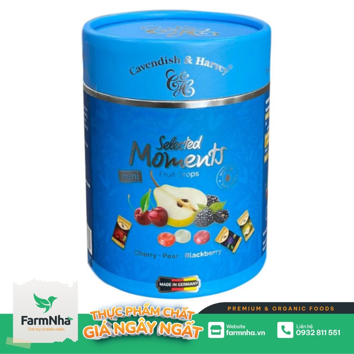 Kẹo Cavendish & Harvey C&H 100g Selected Moments Fruit Drops Blue - Hỗn hợp trái cây Lê, Anh đào, Dâu Đen