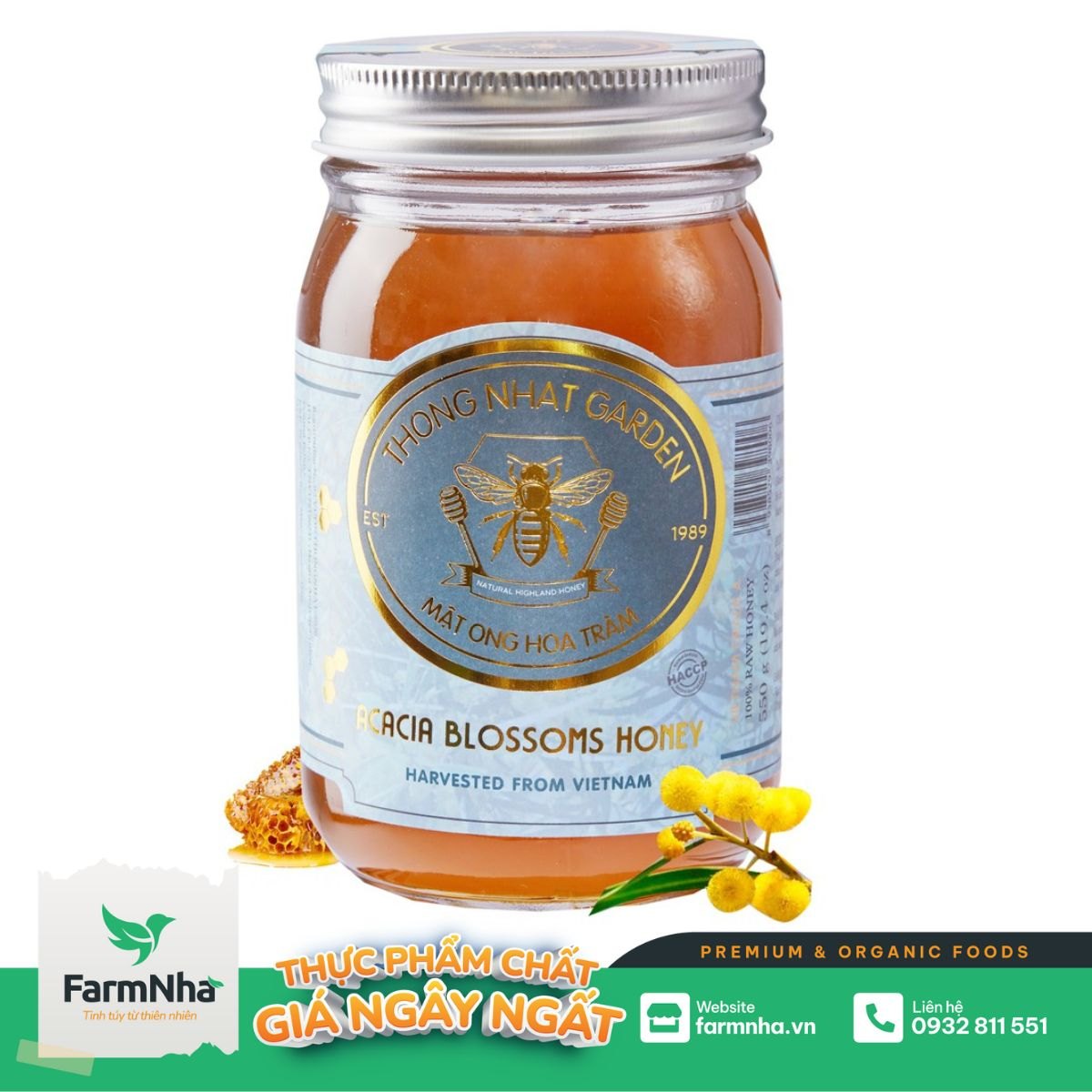 Mật ong Hoa Tràm Thống Nhất Garden 550gr (Acacia Blossoms Honey) - Giúp bồi bổ sức khỏe, kháng viêm và trị ho