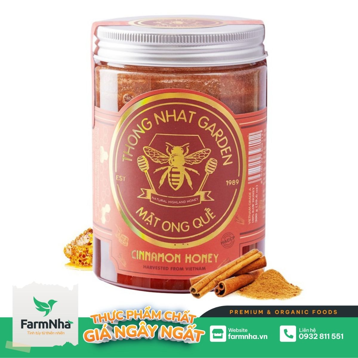 Mật Ong Quế Thống Nhất Garden 300Gr (Cinnamon Honey) - Giảm mỡ thừa, Cải Thiện Hệ Tiêu Hóa và Ngăn ngừa tim mạch, huyết áp