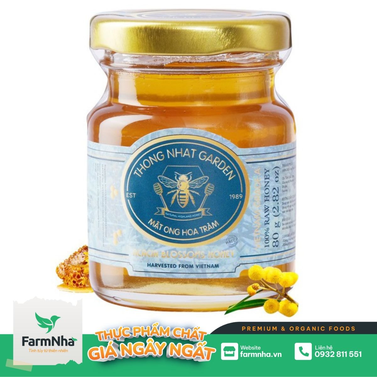 Mật ong Hoa Tràm Thống Nhất Garden 80gr (Acacia Blossoms Honey) - Giúp bồi bổ sức khỏe, kháng viêm và trị ho