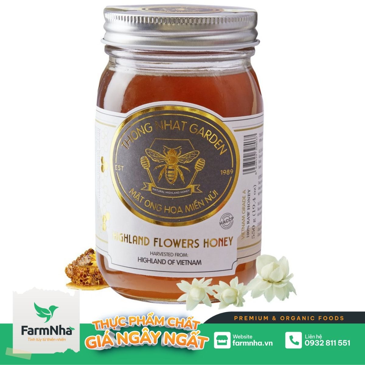 Mật ong Hoa Miền Núi Thống Nhất Garden 550gr (Highland Flowers Honey) - Tinh túy của hoa tự nhiên từ vùng Cao Nguyên Việt Nam